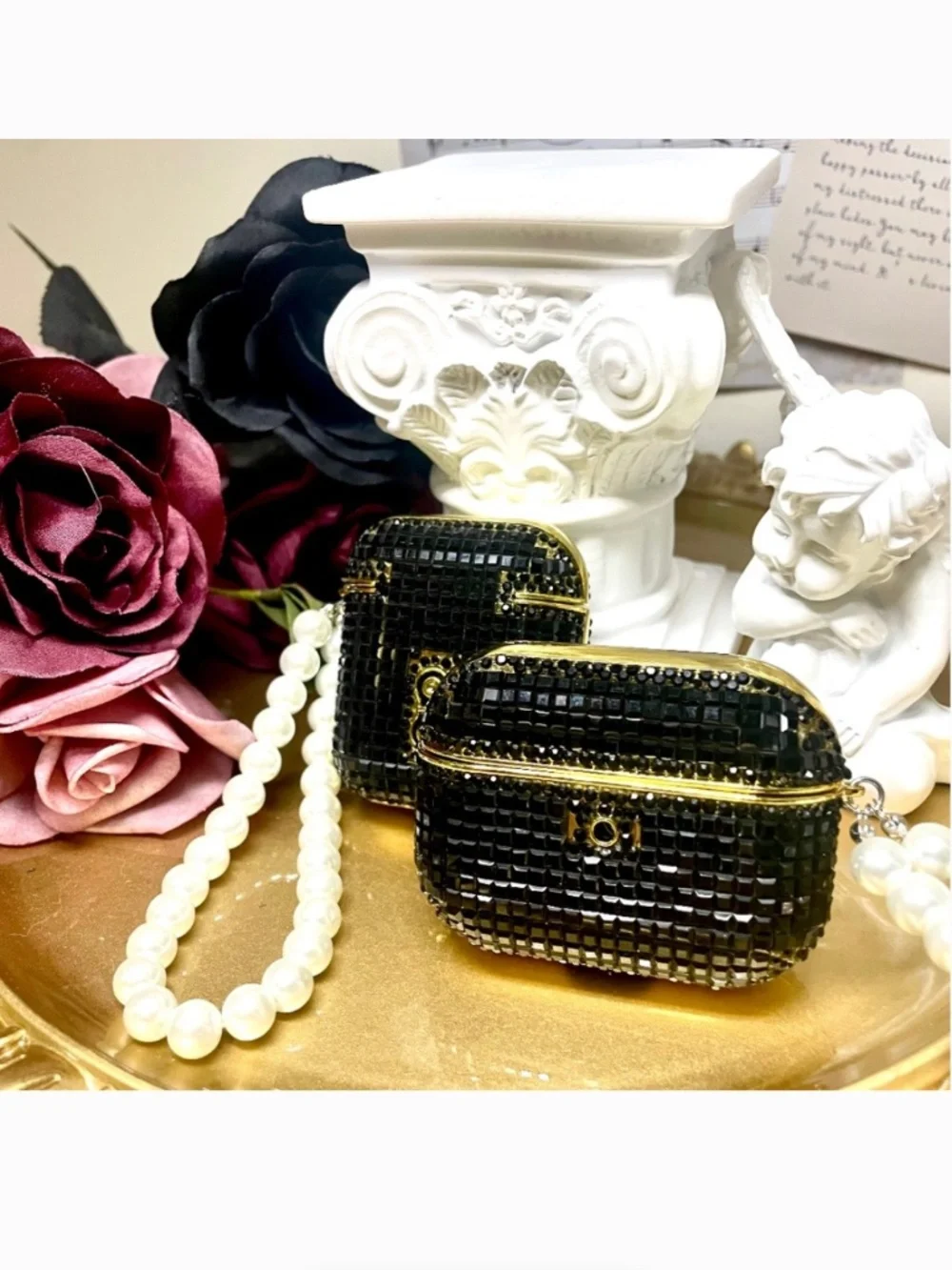 2 items.AirPods 1/2/PRO1 luxury Rhinestone bling Case with pearl chain